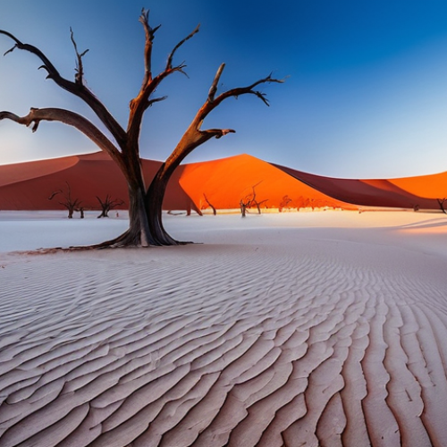 Home 8 나미비아에서의 독특한 경험 - **Prompt for Namib Desert Landscape:**
"A breathtaking panoramic shot of Deadvlei in the Namib D...