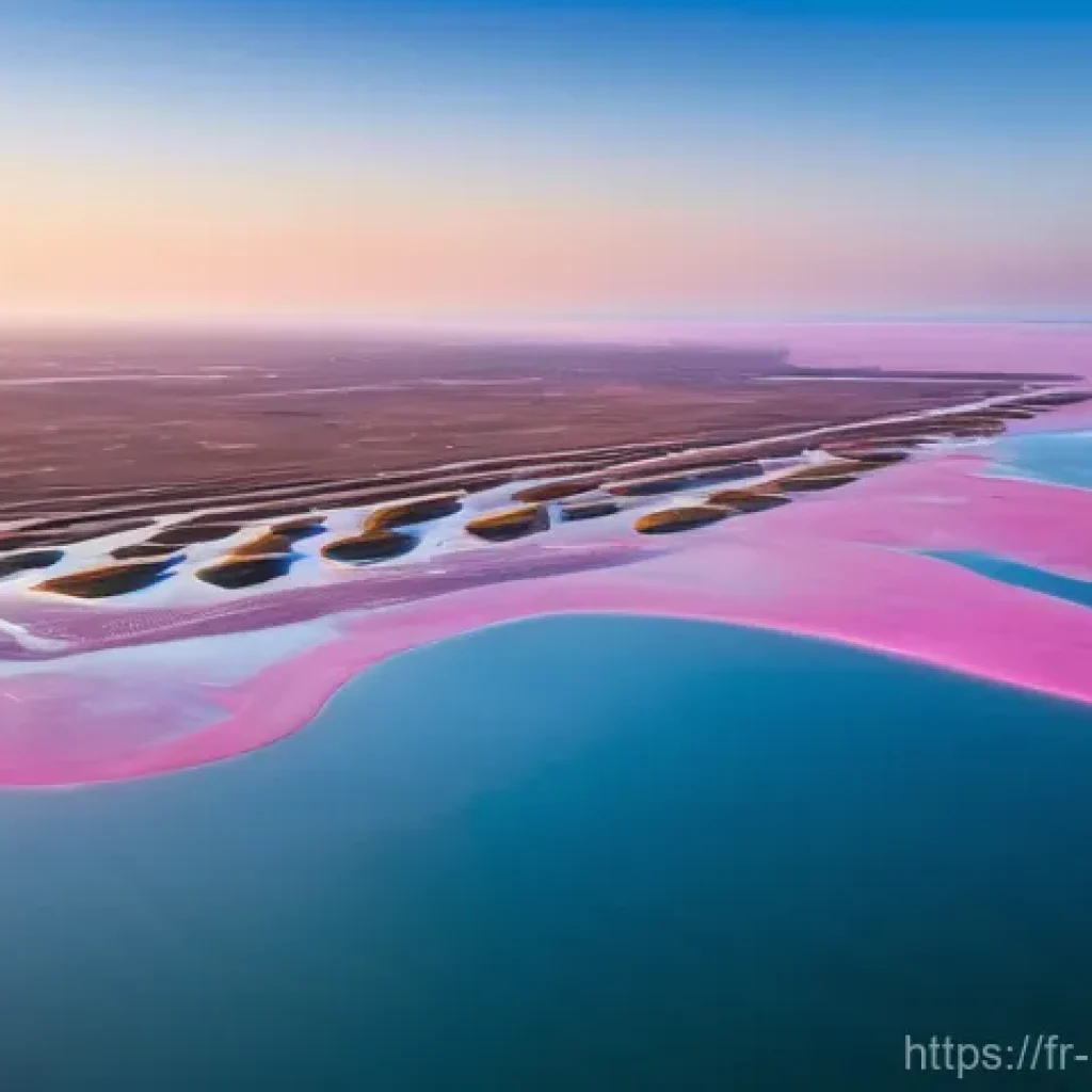 나미비아 월비스 베이 플라밍고 투어 - **"A spectacular aerial panoramic view of Walvis Bay, Namibia, at dawn. The shallow lagoon is teemin...