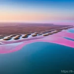 Home 4 나미비아 월비스 베이 플라밍고 투어 - **"A spectacular aerial panoramic view of Walvis Bay, Namibia, at dawn. The shallow lagoon is teemin...